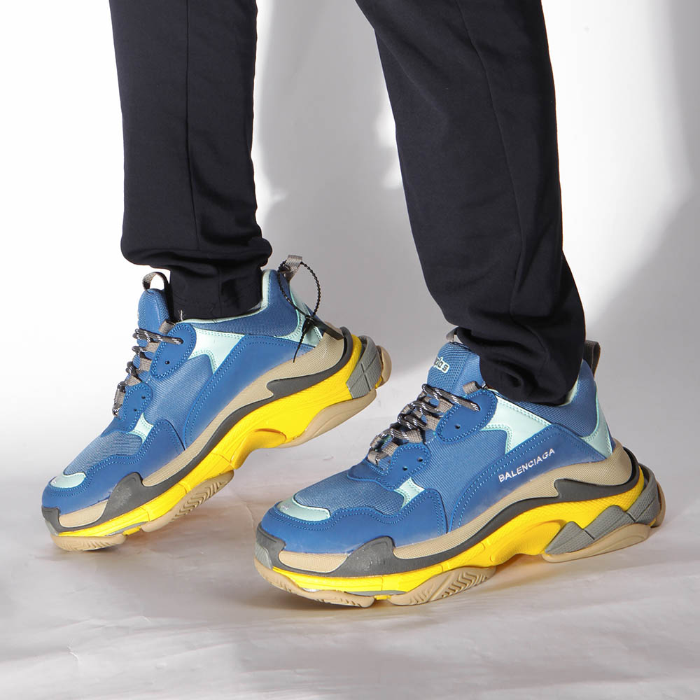 Blue yellow balenciaga triple s best sale